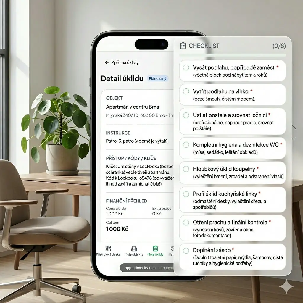 Checklist a instrukce pro úklid v aplikaci PrimeClean